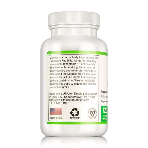 Organic Moringa Capsules - 800mg, 120 ct - Simple Life Nutrition