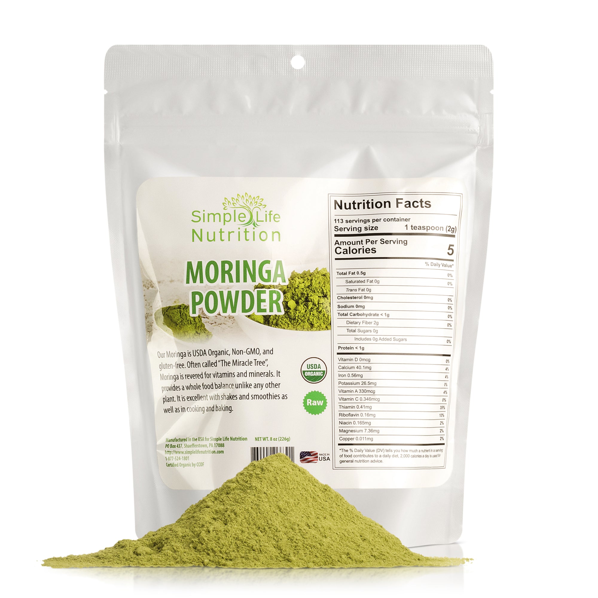 Organic Moringa Oleifera Powder (8oz. Bag)